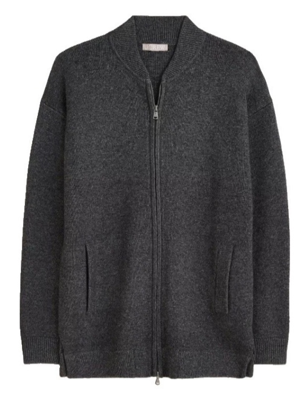 NWT J Crew Women's Unisex Grey Flight Sweater Jacket Full Zip Lambswool Blend L.